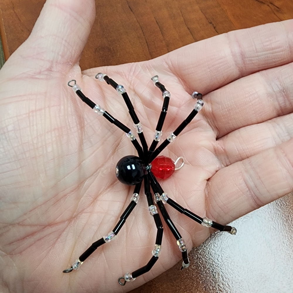 Hand Crafted Black and Red Beaded Christmas Spider Holiday Decor